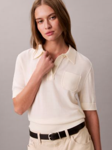 Calvin Klein - Áo len tay ngắn nữ Merino Wool Polo Sweater - 2