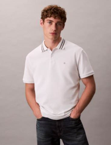 Calvin Klein - Áo polo tay ngắn nam Monogram Logo Pique Tipped Classic Polo Shirt
