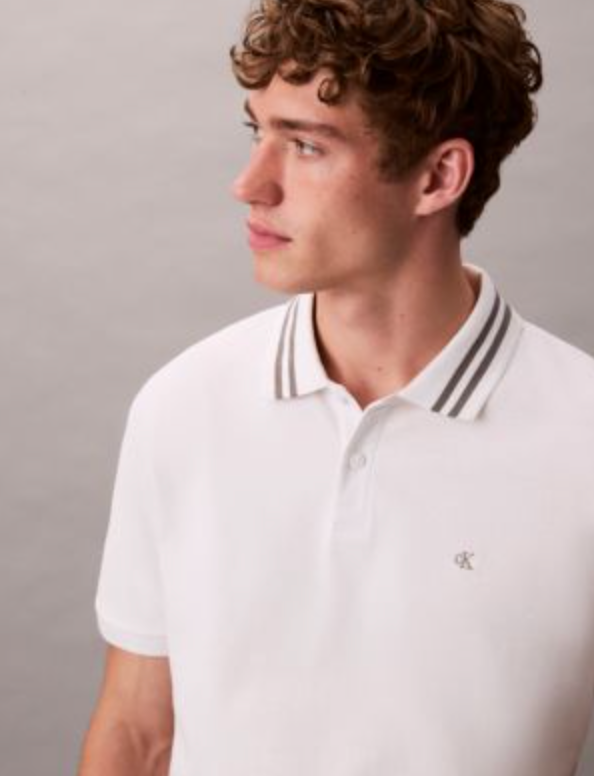Calvin Klein - Áo polo tay ngắn nam Monogram Logo Pique Tipped Classic Polo Shirt