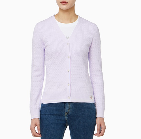 Calvin Klein - Áo Cardigan Nữ Long Sleeve Woven Label Cable Cardigan