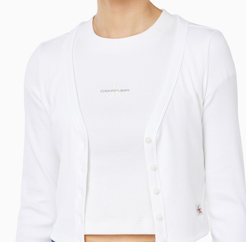 Calvin Klein - Áo Cardigan Nữ Long Sleeve Woven Label 2x2 Baby Rib
