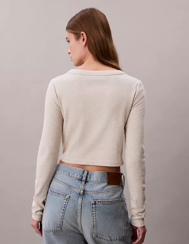 Calvin Klein - Áo Cardigan Nữ Cropped Ribbed Cotton Cardigan