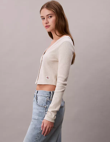 Calvin Klein - Áo Cardigan Nữ Cropped Ribbed Cotton Cardigan