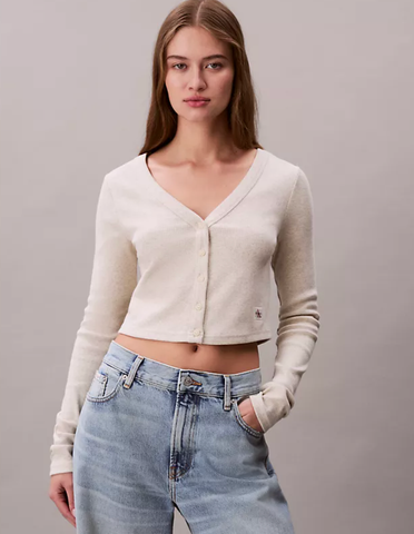 Calvin Klein - Áo Cardigan Nữ Cropped Ribbed Cotton Cardigan