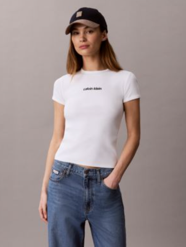 Calvin Klein - Áo Thun Tay Ngắn Nữ Contour Rib Logo Cropped Tee