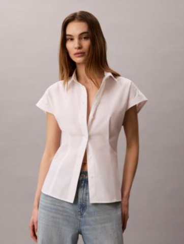 Calvin Klein - Áo Sơ Mi Nữ Cotton Poplin Short Sleeve Button-Down Shirt - 3