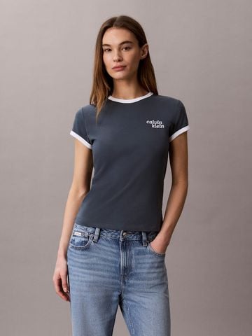 Calvin Klein - Áo Thun Tay Ngắn Nữ CK Logo Slim Ringer Tee