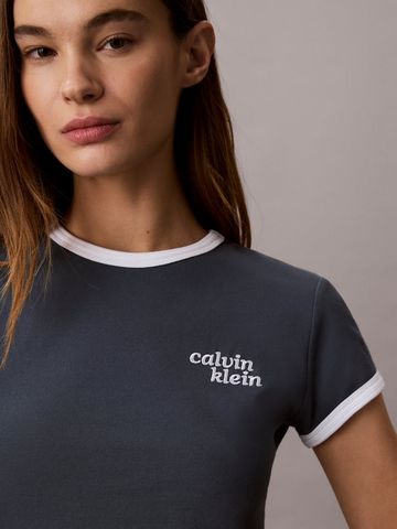 Calvin Klein - Áo Thun Tay Ngắn Nữ CK Logo Slim Ringer Tee