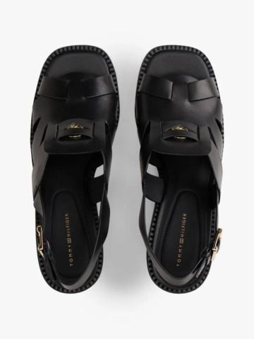 Tommy Hilfiger - Giày Xăng Đan Cao Gót Nữ Leather Crest Block Heel Sandals