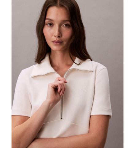 Calvin Klein - Đầm Tay Ngắn Nữ Spacer Mixed Media Rib Mock