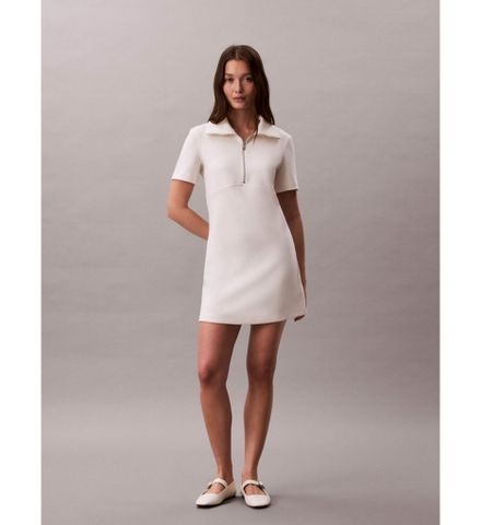 Calvin Klein - Đầm Tay Ngắn Nữ Spacer Mixed Media Rib Mock