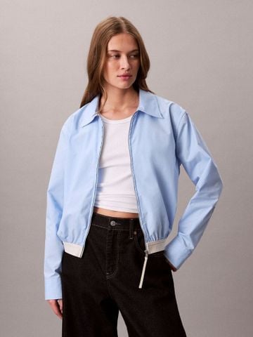 Calvin Klein - Áo khoác sơ mi tay dài nữ CK Logo Trim Cropped Shirt