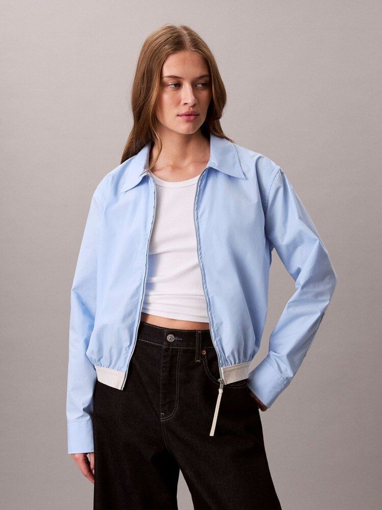 Calvin Klein - Áo khoác sơ mi tay dài nữ CK Logo Trim Cropped Shirt