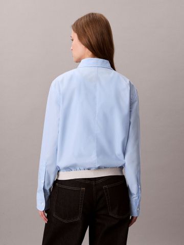 Calvin Klein - Áo khoác sơ mi tay dài nữ CK Logo Trim Cropped Shirt