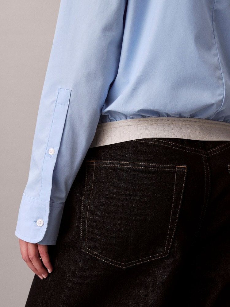 Calvin Klein - Áo khoác sơ mi tay dài nữ CK Logo Trim Cropped Shirt