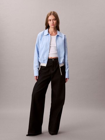 Calvin Klein - Áo khoác sơ mi tay dài nữ CK Logo Trim Cropped Shirt