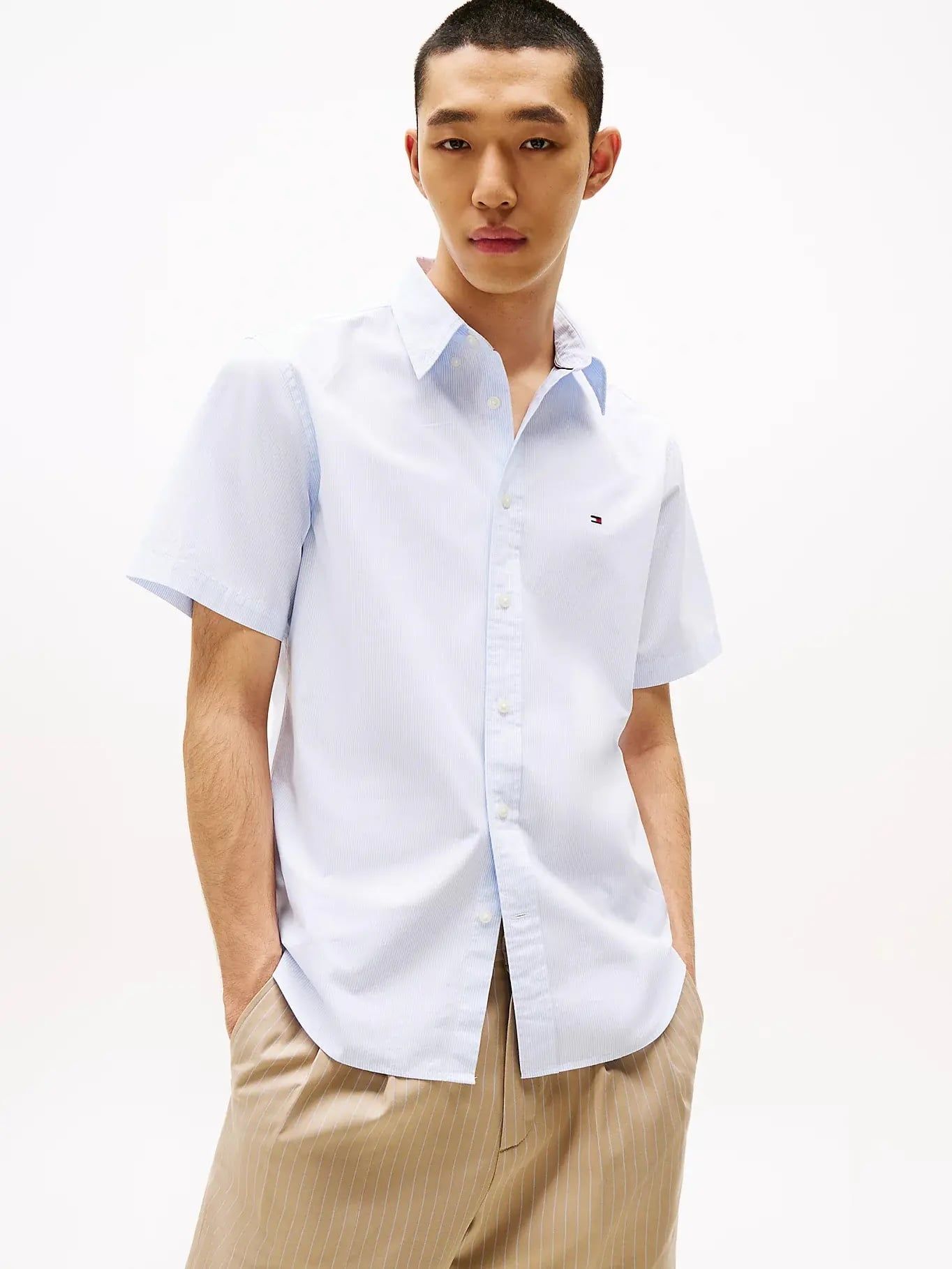 Tommy Hilfiger - Áo sơ mi tay ngắn nam Lightweight Poplin Stripe Shirt