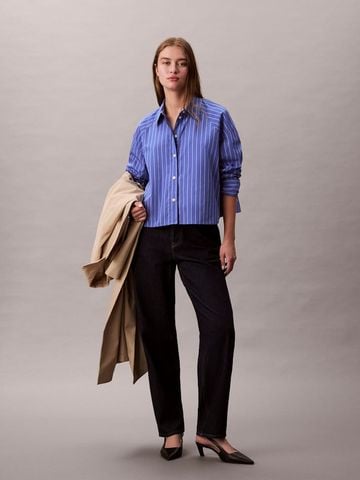 Calvin Klein - Áo sơ mi tay dài nữ Stripe Cropped Boxy Button-Down Shirt - 3