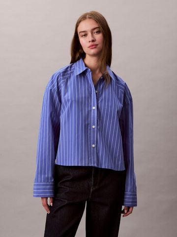 Calvin Klein - Áo sơ mi tay dài nữ Stripe Cropped Boxy Button-Down Shirt