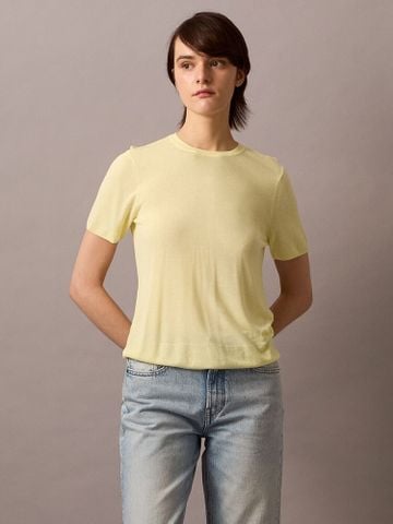 Calvin Klein - Áo tay ngắn dệt kim nữ Fine Gauge Viscose Short Sleeve