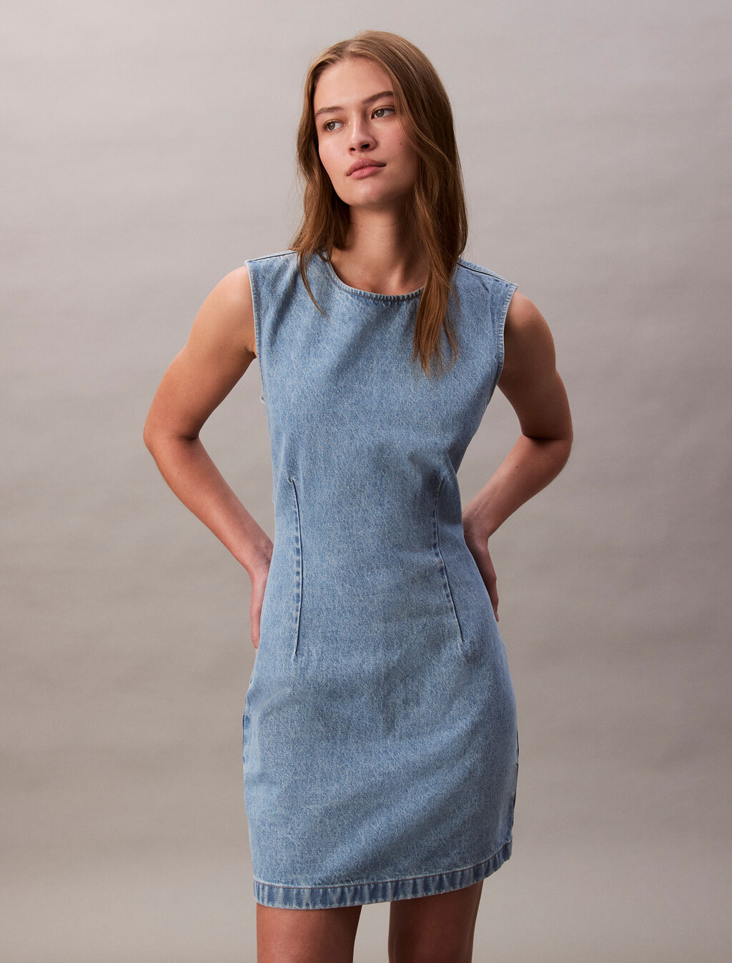 Calvin Klein - Đầm jeans nữ Open Back Cap Sleeve Dress