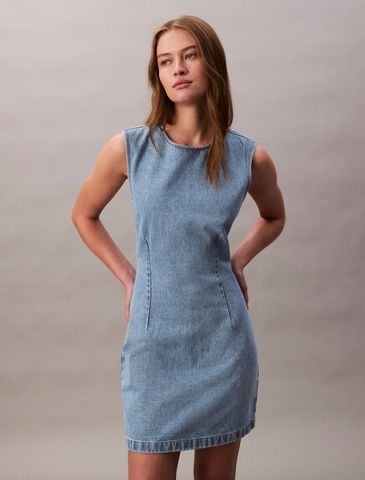 Calvin Klein - Đầm jeans nữ Open Back Cap Sleeve Dress