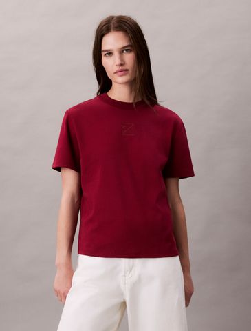 Calvin Klein - Áo thun thời trang nữ Premium Cotton Mock Neck Tee