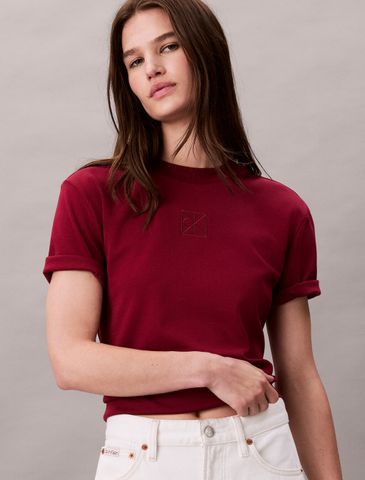Calvin Klein - Áo thun thời trang nữ Premium Cotton Mock Neck Tee