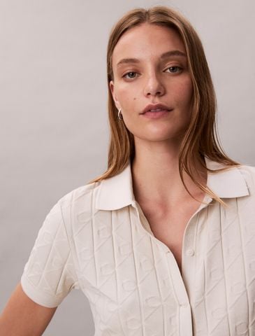 Calvin Klein - Áo polo nữ Allover Monogram Logo Jacquard Polo Top - 2