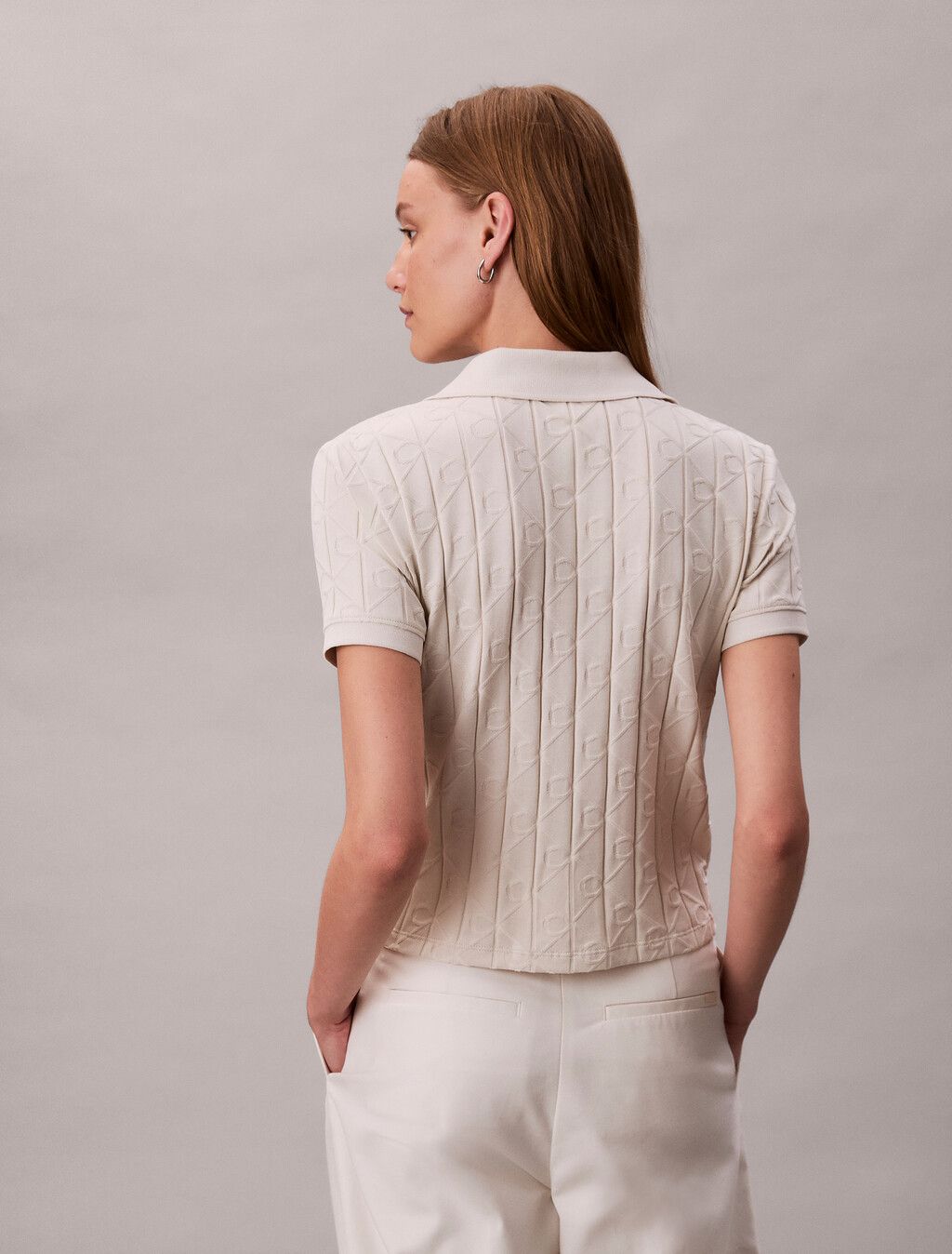 Calvin Klein - Áo polo nữ Allover Monogram Logo Jacquard Polo Top