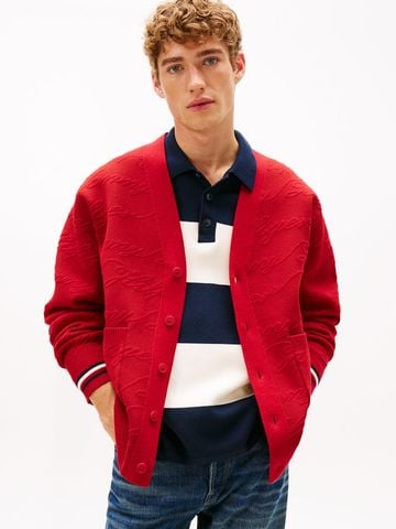Tommy Hilfiger - Áo khoác len mỏng tay dài nam Jacquard V-Neck Cardigan