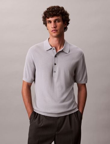 Calvin Klein - Áo polo dệt kim nam Silk Cashmere Polo Sweater