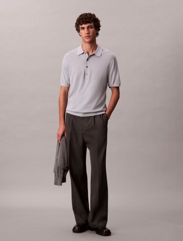 Calvin Klein - Áo polo dệt kim nam Silk Cashmere Polo Sweater