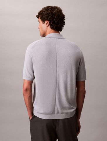 Calvin Klein - Áo polo dệt kim nam Silk Cashmere Polo Sweater