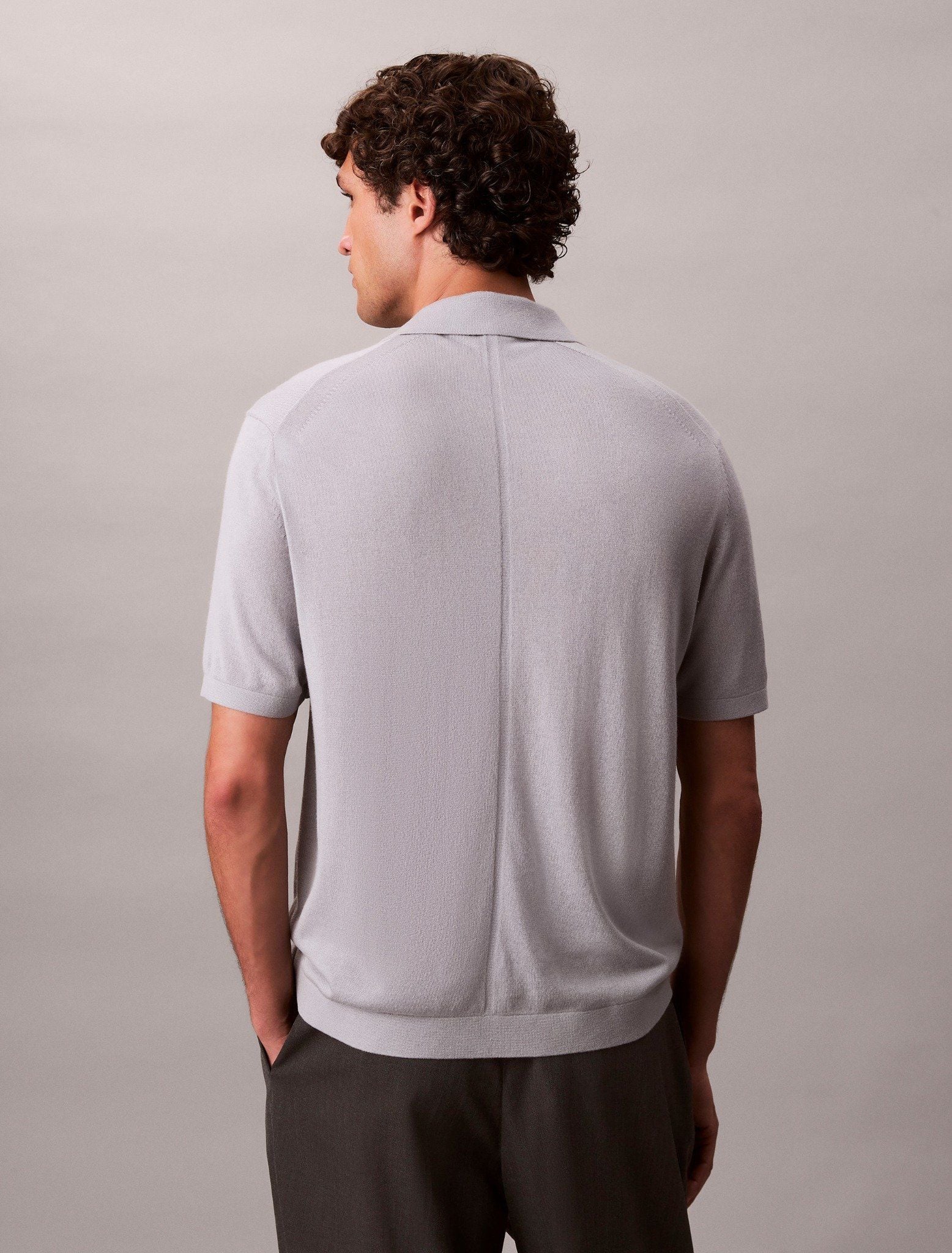 Calvin Klein - Áo polo dệt kim nam Silk Cashmere Polo Sweater