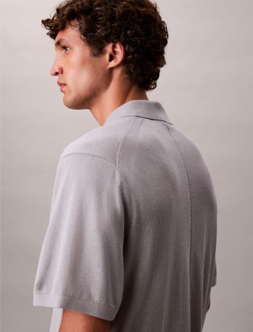 Calvin Klein - Áo polo dệt kim nam Silk Cashmere Polo Sweater