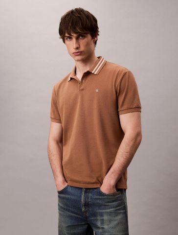 Calvin Klein - Áo polo tay ngắn nam Monogram Pique Tipped Classic Polo Shirt