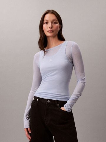 Calvin Klein - Áo Thun Tay Dài Nữ Wool Blend Feminine Double Layer
