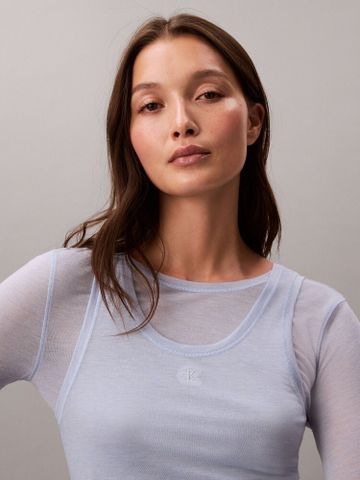 Calvin Klein - Áo Thun Tay Dài Nữ Wool Blend Feminine Double Layer