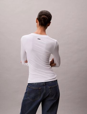 Calvin Klein - Áo tay dài dệt kim nữ Modal Stretch Rib Slim T-Shirt - 3
