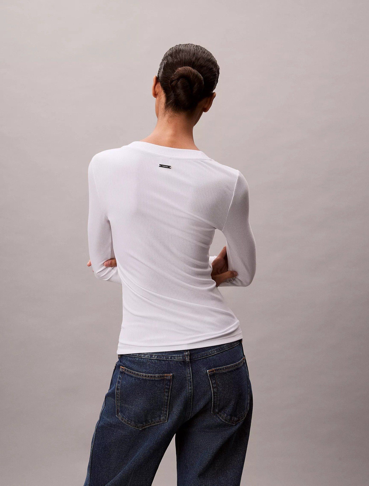 Calvin Klein - Áo tay dài dệt kim nữ Modal Stretch Rib Slim T-Shirt