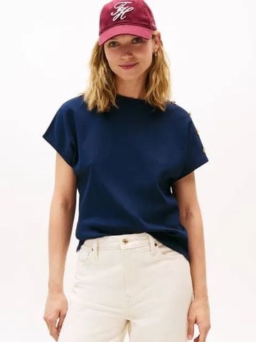 Tommy Hilfiger - Áo thun tay ngắn nữ Gold Button Slim Tee