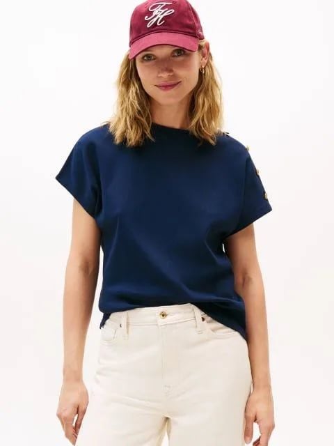 Tommy Hilfiger - Áo thun tay ngắn nữ Gold Button Slim Tee
