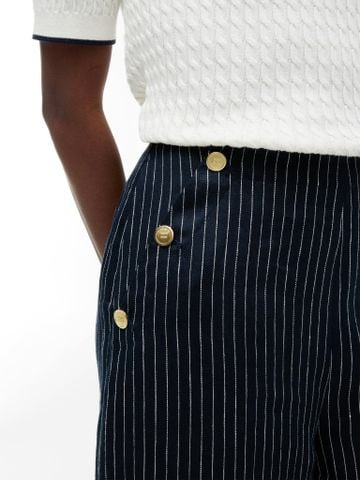 Tommy Hilfiger - Quần Vải Nữ Pinstripe Gold-Tone Button Wide Leg Trousers With Linen - 2