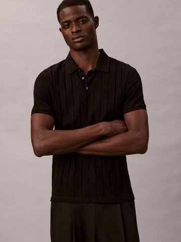Calvin Klein - Áo polo tay ngắn nam Allover Emblem Logo Jacquard Polo Shirt
