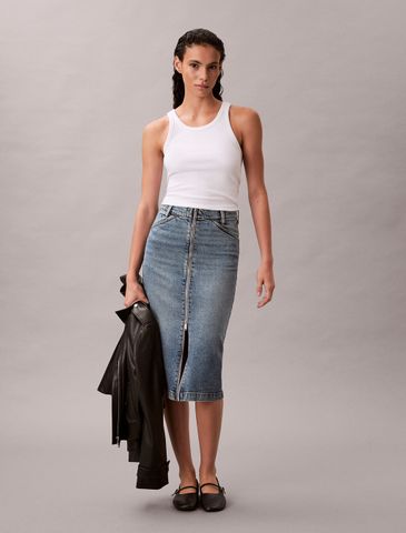 Calvin Klein - Váy jean nữ Front Zip Denim Skirt