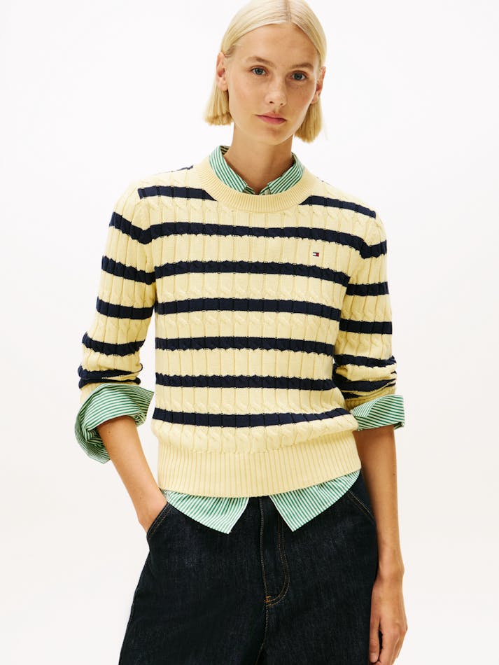 Tommy Hilfiger - Áo len tay dài nữ Cable Knit Crew Neck Jumper