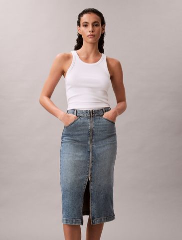 Calvin Klein - Váy jean nữ Front Zip Denim Skirt