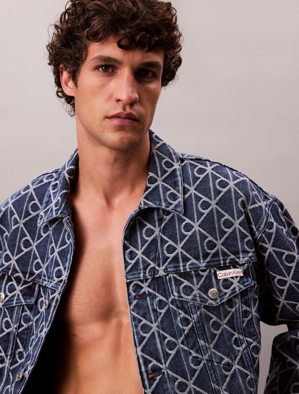 Calvin Klein - Áo khoác jeans nam Allover Logo 90's Denim Jacket