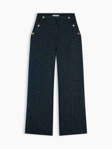 Tommy Hilfiger - Quần Vải Nữ Pinstripe Gold-Tone Button Wide Leg Trousers With Linen